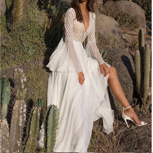 #116. 3 LEFT! PRICE FIRM 🩷CLOSEOUT NEW! Bohemian Gypsy long White Maxi Dress - Picture 4 of 7